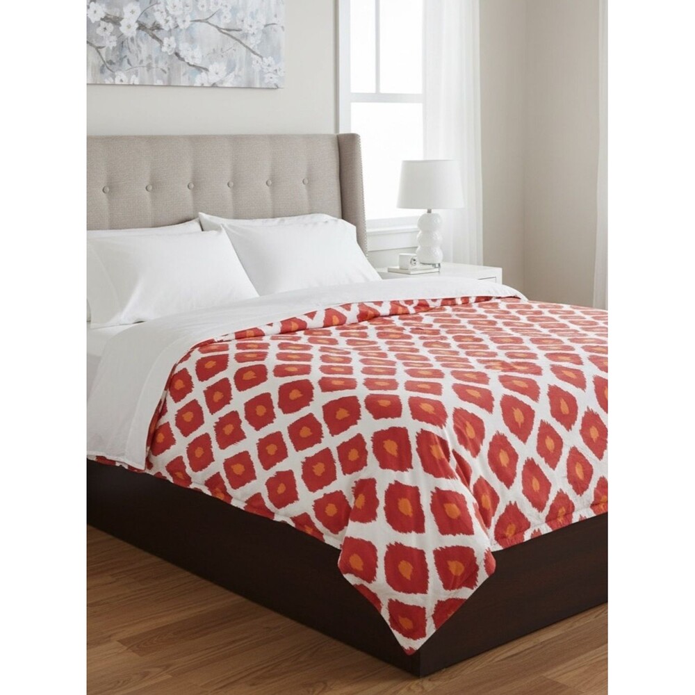 Pottery Barn Red and Orange Geometric 100% Organic Cotton Duvet Cover KING Size